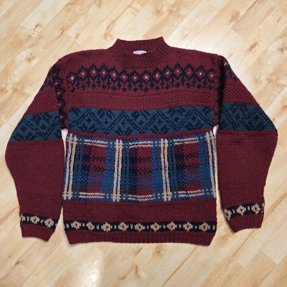 SKYR Womens 100% Wool Nordic Fair Isle Pullover Mock Neck Sweater Size Med